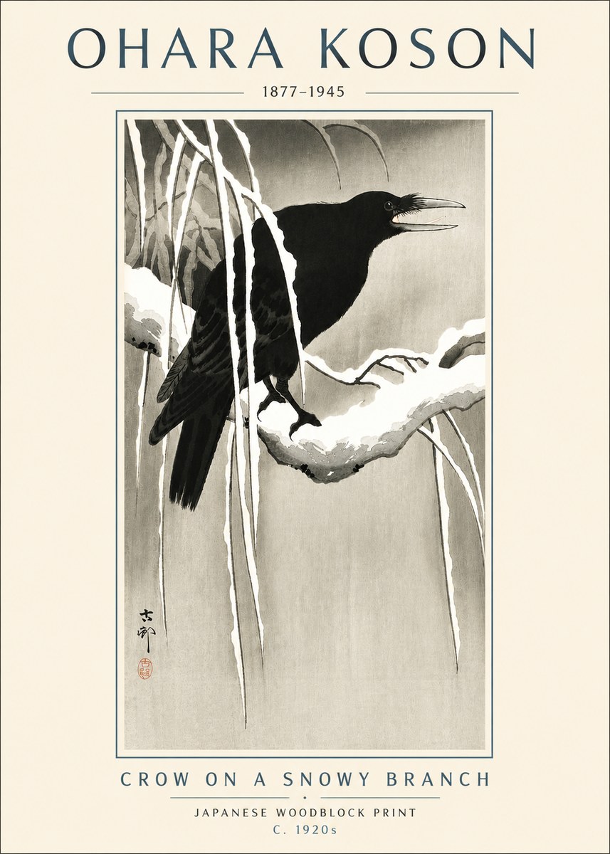 Ohara Koson Crow on a Snowy Branch III No4 - Plakát