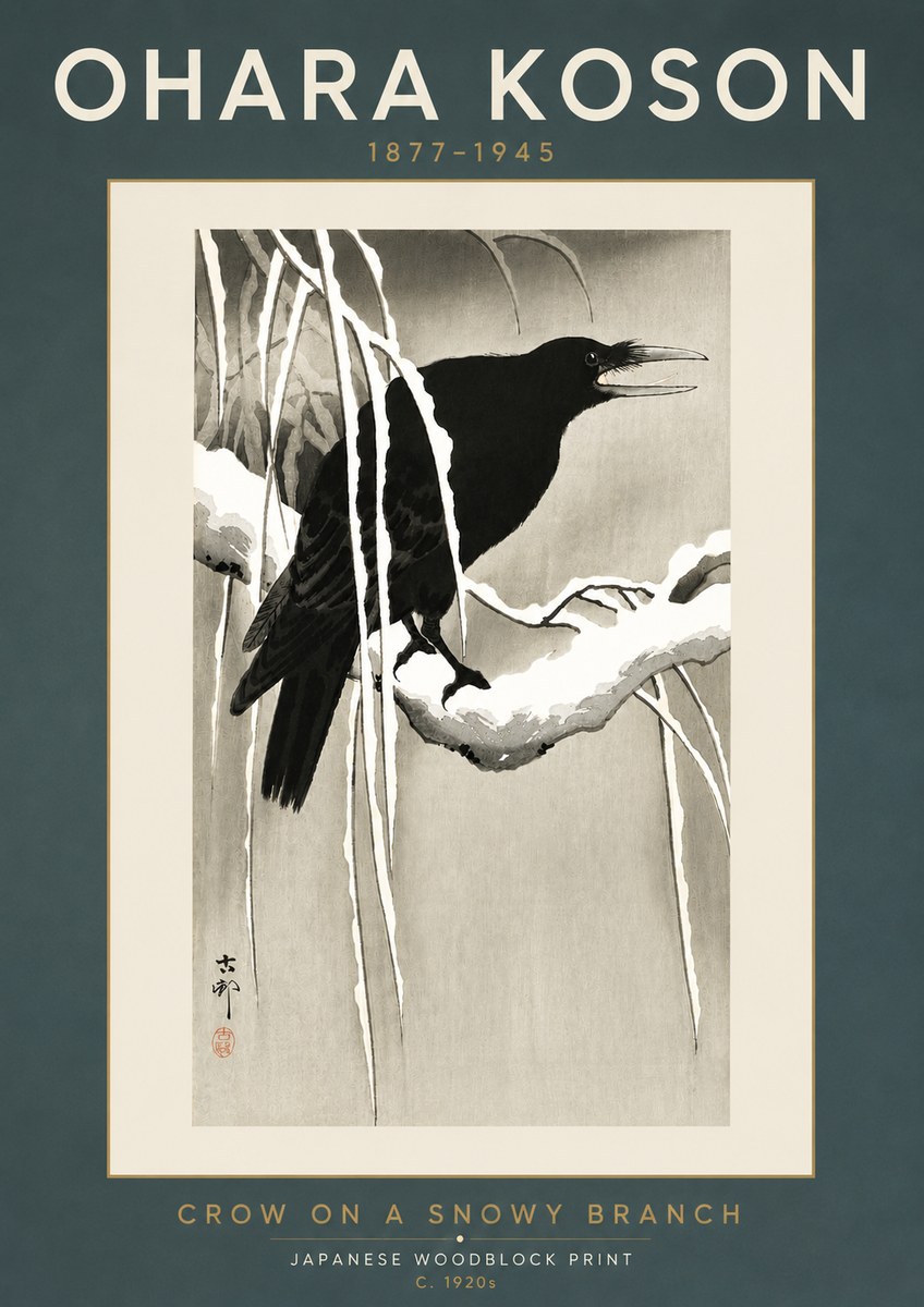 Ohara Koson Crow on a Snowy Branch III No5 - Plakát