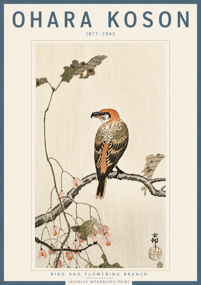 Ohara Koson Bird and Flowering Branch No4 - Plakát