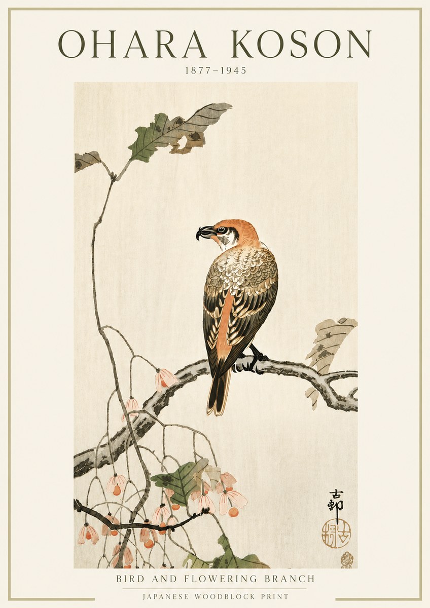Ohara Koson Bird and Flowering Branch No5 - Plakát