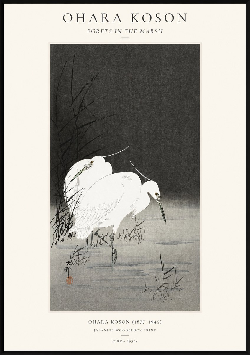 Ohara Koson Egrets in the Marsh No1 - Plakát