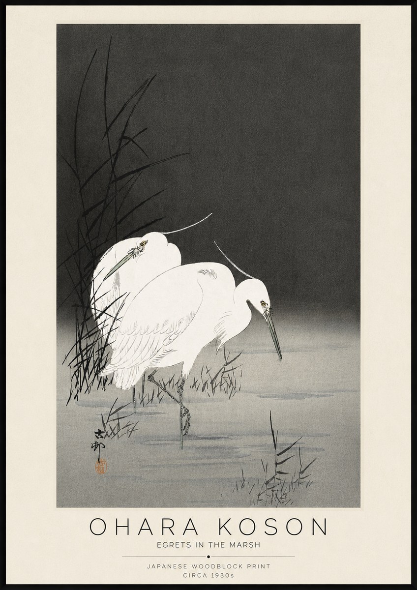 Ohara Koson Egrets in the Marsh No3 - Plakát