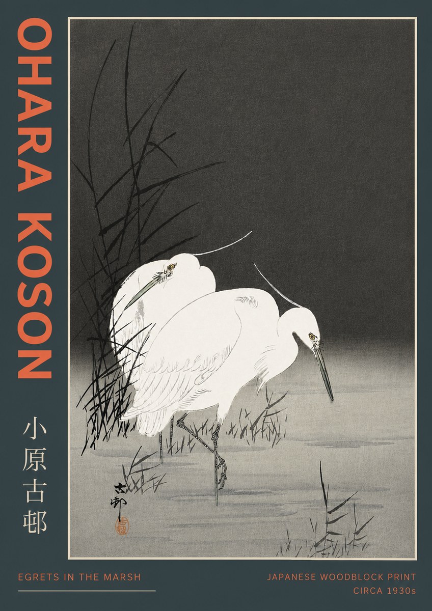 Ohara Koson Egrets in the Marsh No4 - Plakát