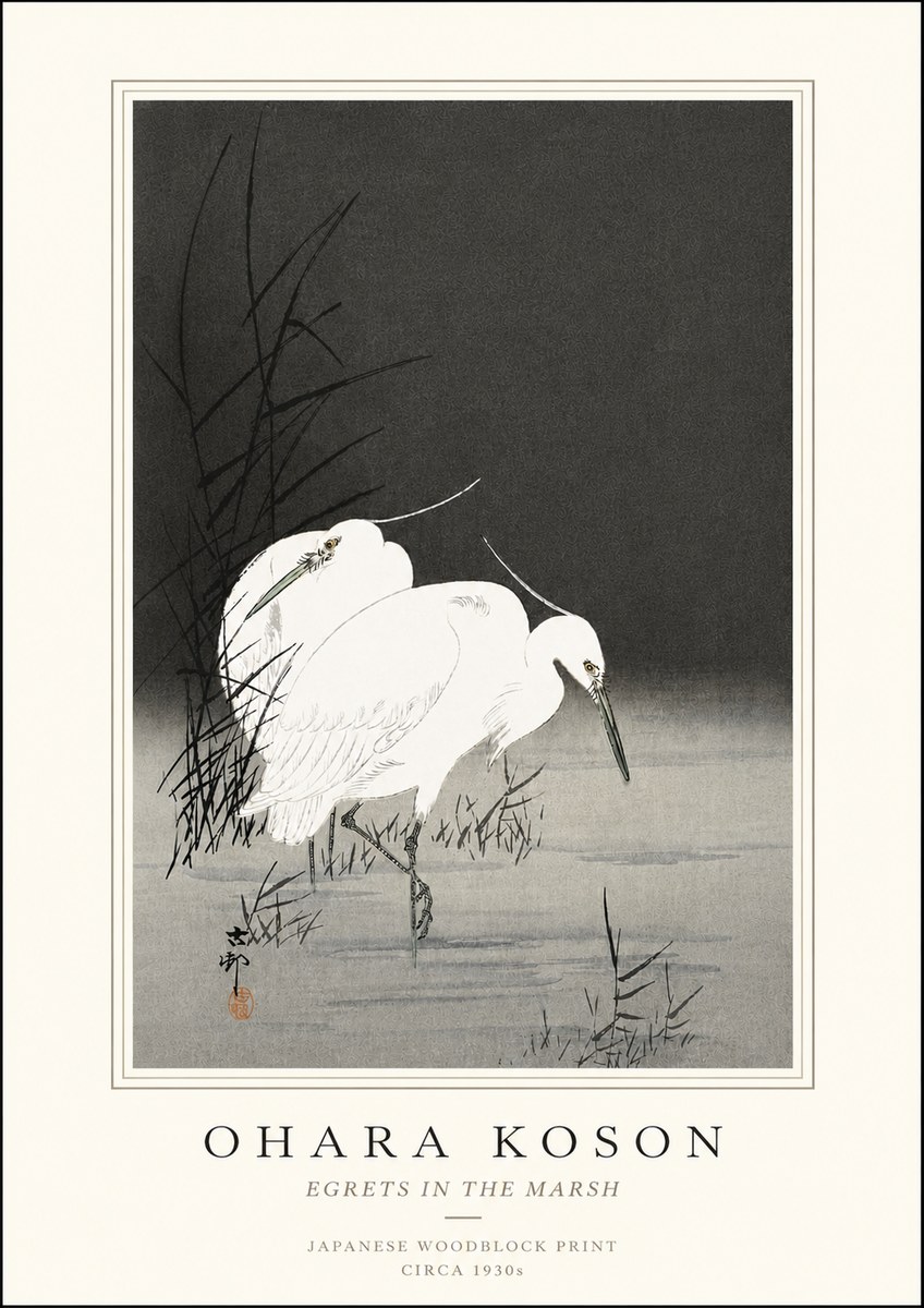 Ohara Koson Egrets in the Marsh No5 - Plakát