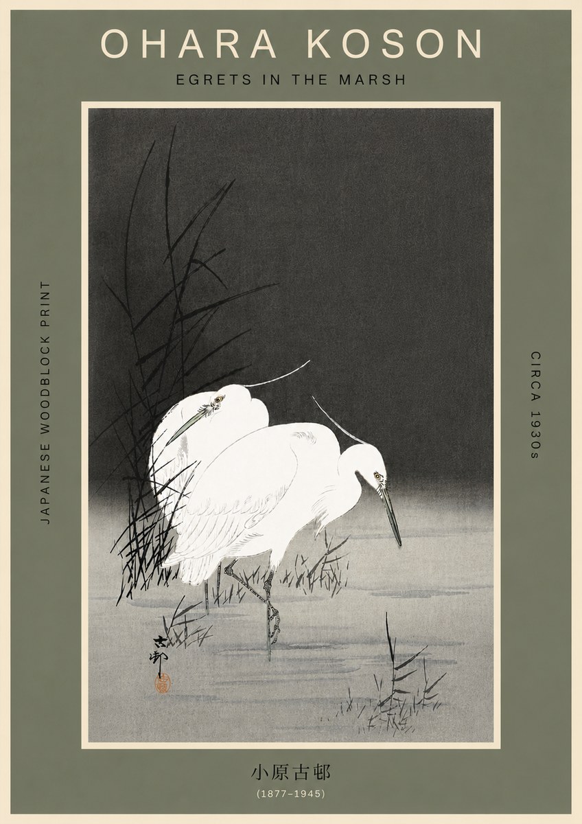 Ohara Koson Egrets in the Marsh No6 - Plakát