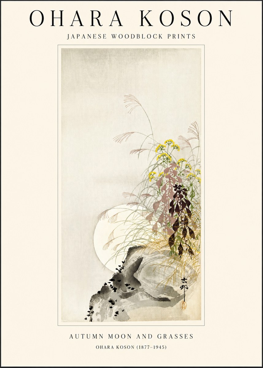 Ohara Koson Autumn Moon and Grasses No1 - Plakát