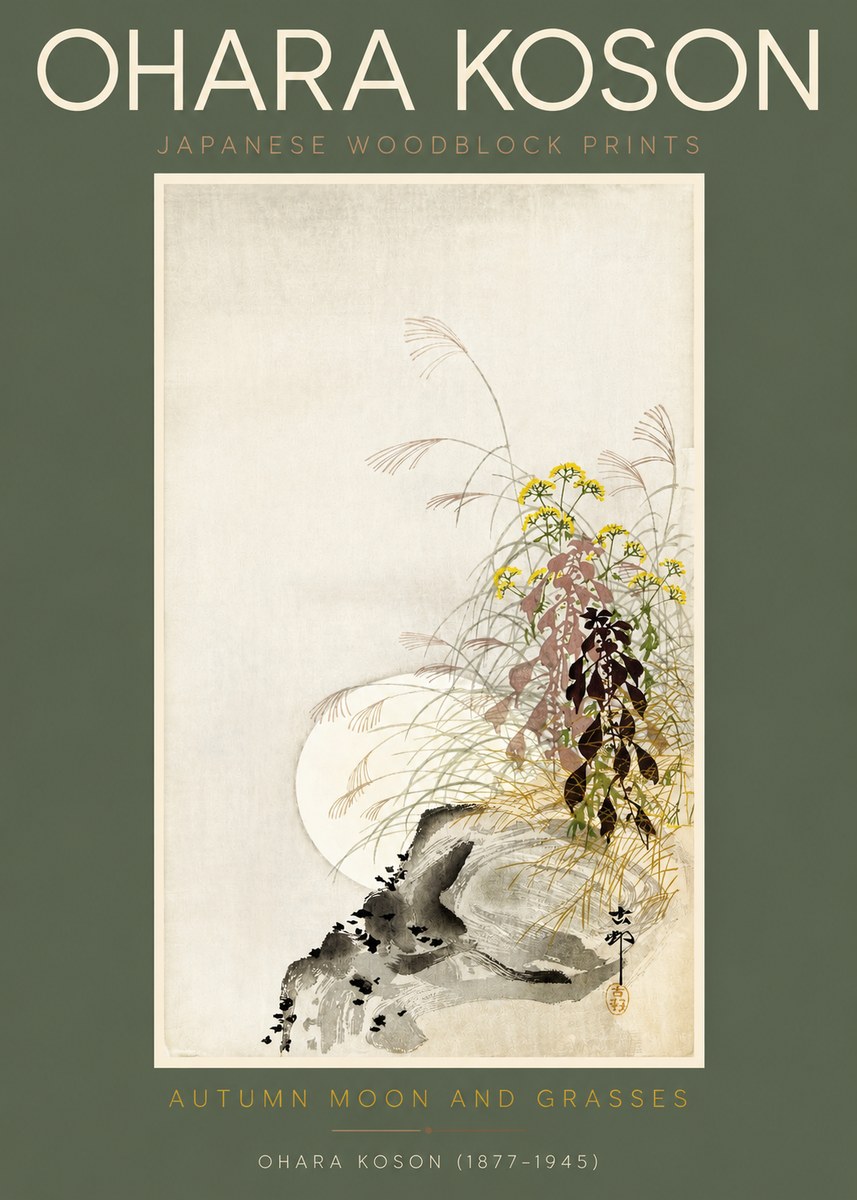Ohara Koson Autumn Moon and Grasses No2 - Plakát