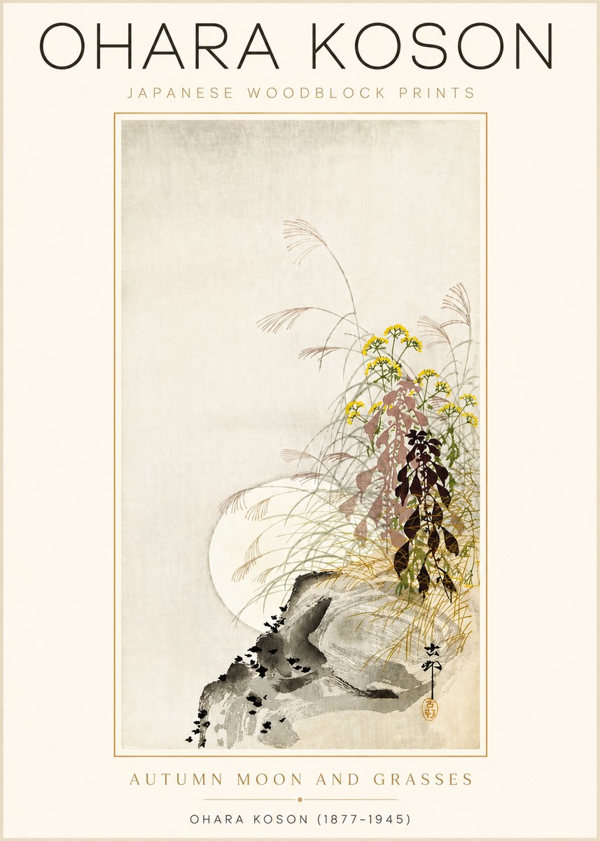 Ohara Koson Autumn Moon and Grasses No3 - Plakát