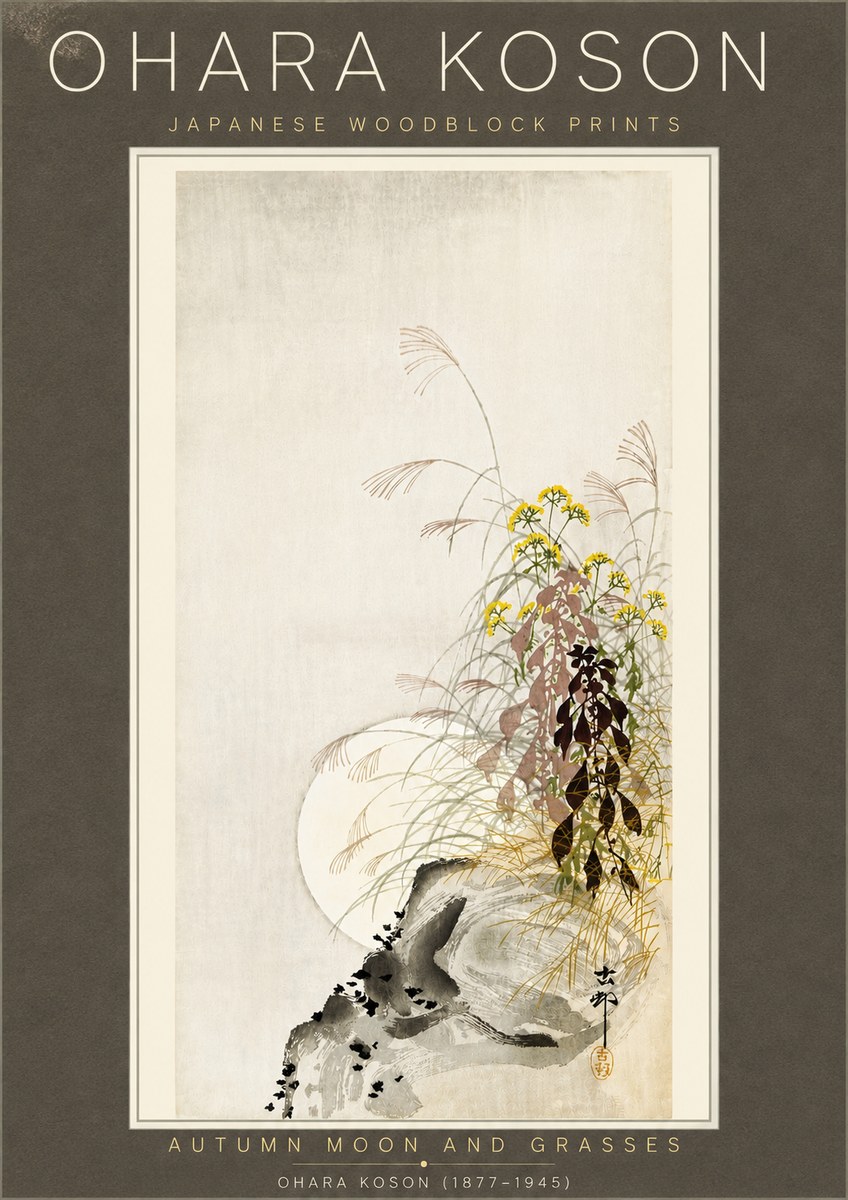 Ohara Koson Autumn Moon and Grasses No6 - Plakát