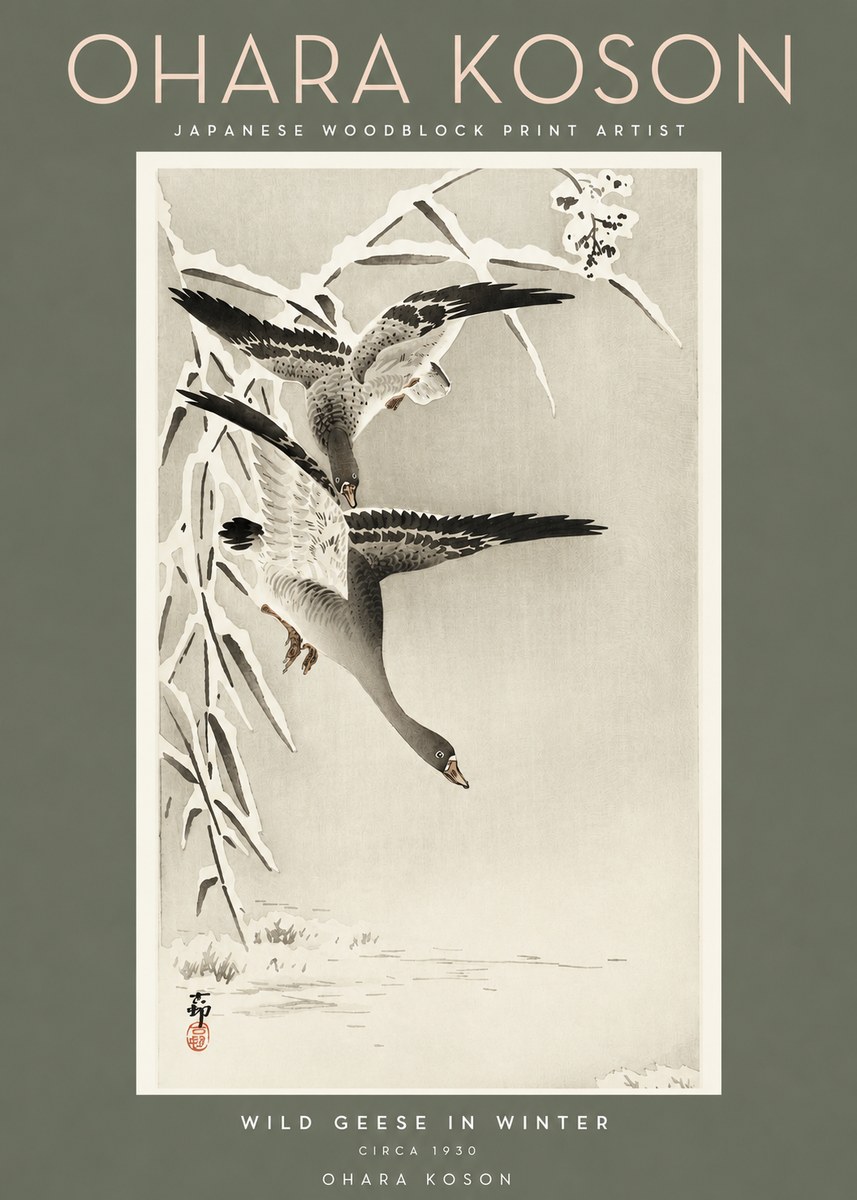 Ohara Koson Wild Geese in Winter No2 - Plakát