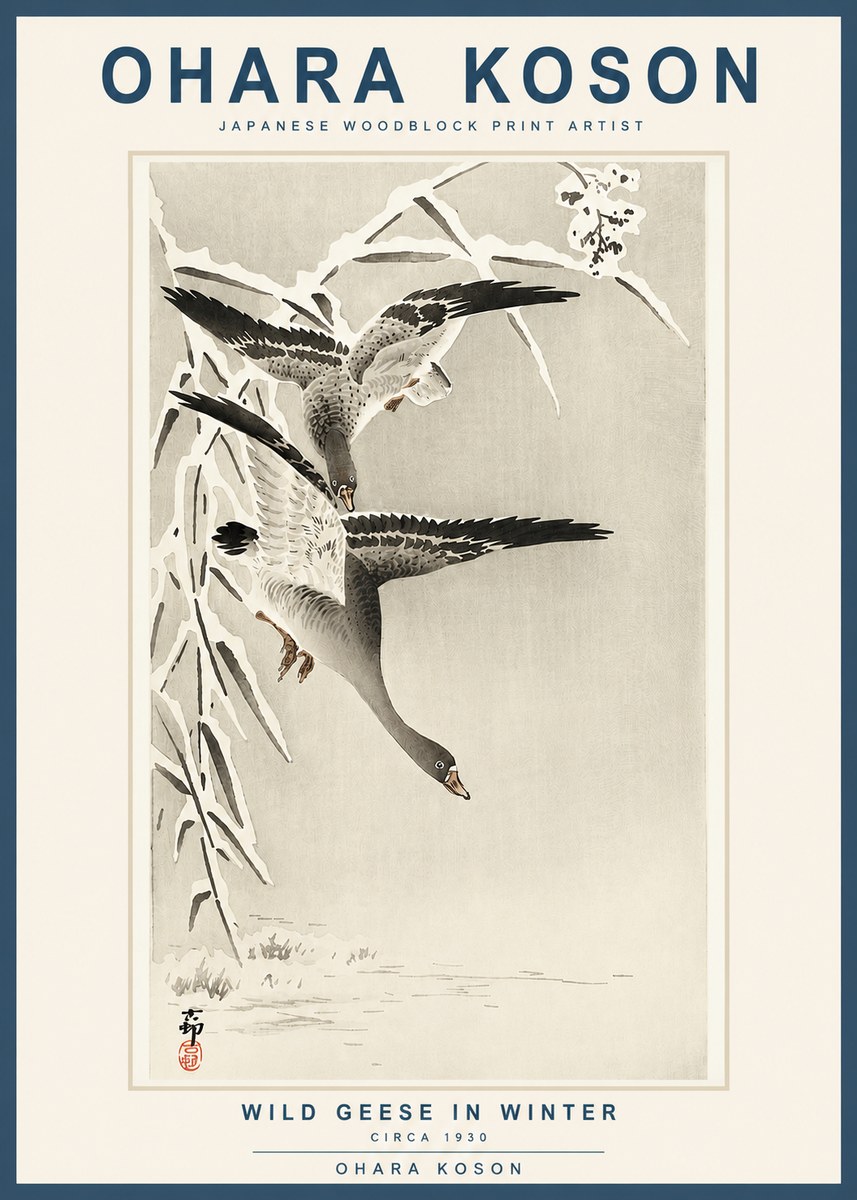 Ohara Koson Wild Geese in Winter No3 - Plakát