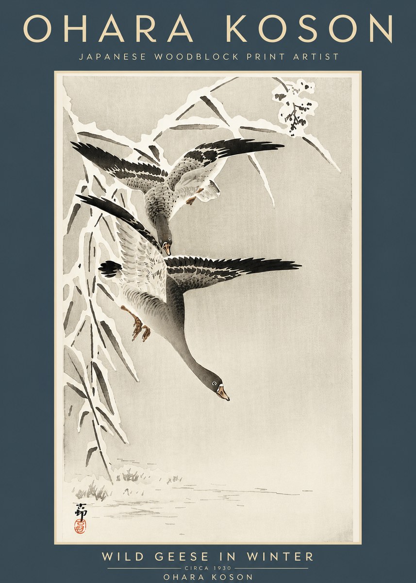 Ohara Koson Wild Geese in Winter No4 - Plakát