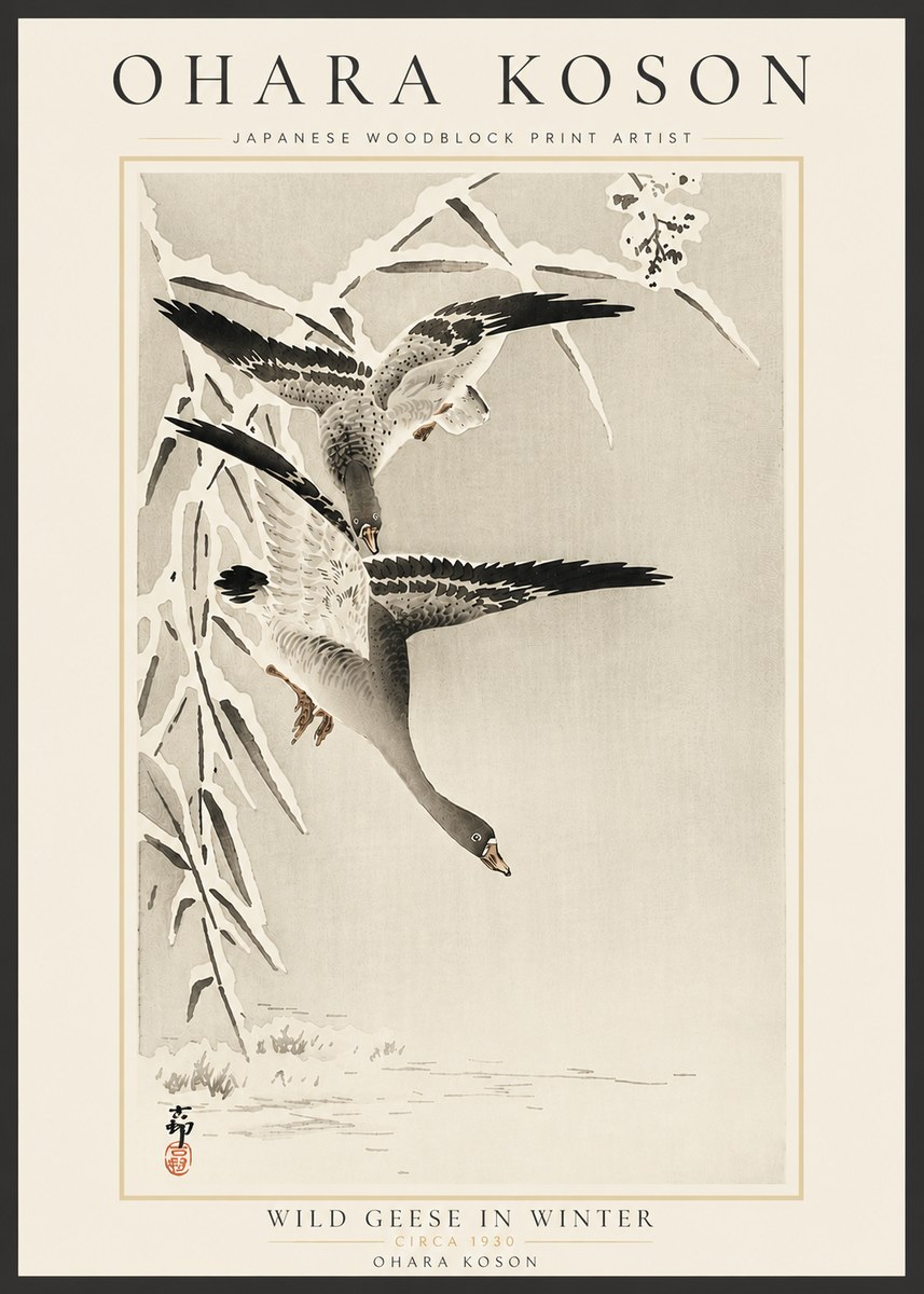 Ohara Koson Wild Geese in Winter No6 - Plakát