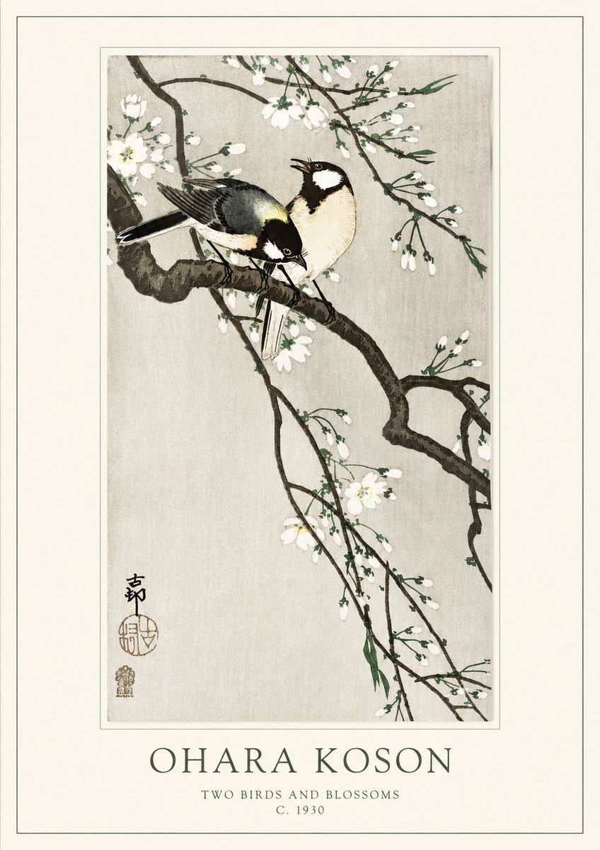 Ohara Koson Two Birds and Blossoms II No1 - Plakát