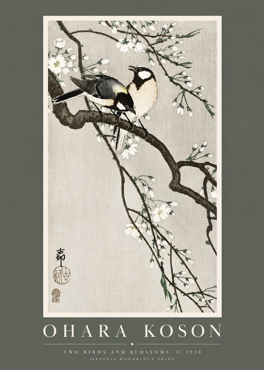 Ohara Koson Two Birds and Blossoms II No2 - Plakát