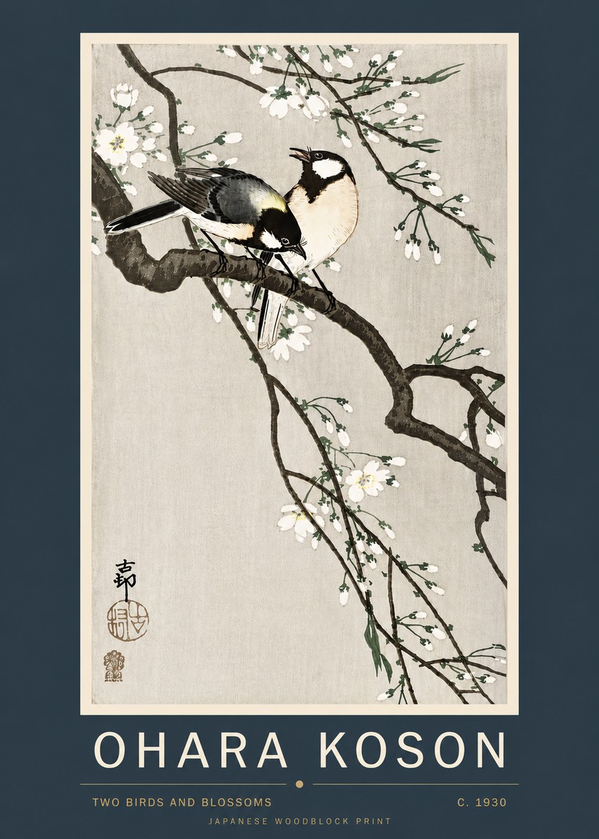 Ohara Koson Two Birds and Blossoms II No4 - Plakát