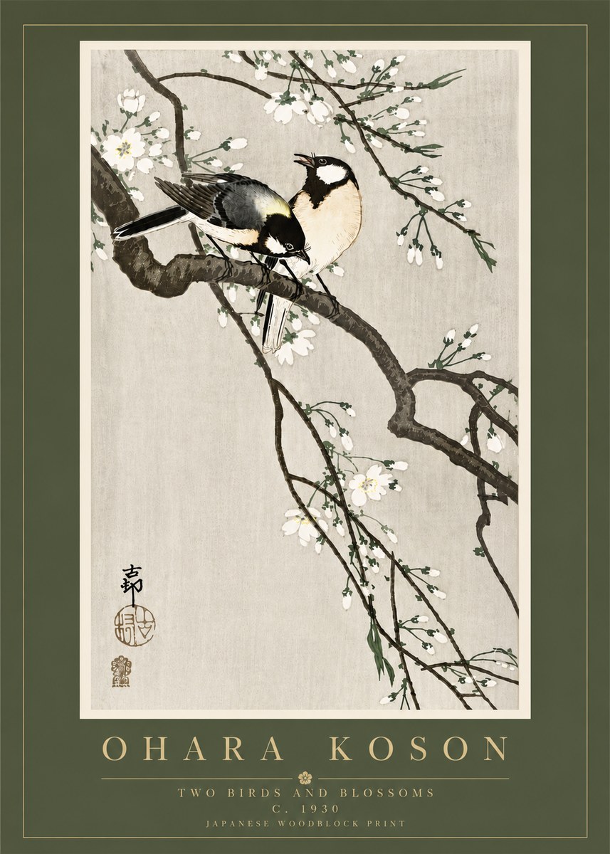 Ohara Koson Two Birds and Blossoms II No5 - Plakát