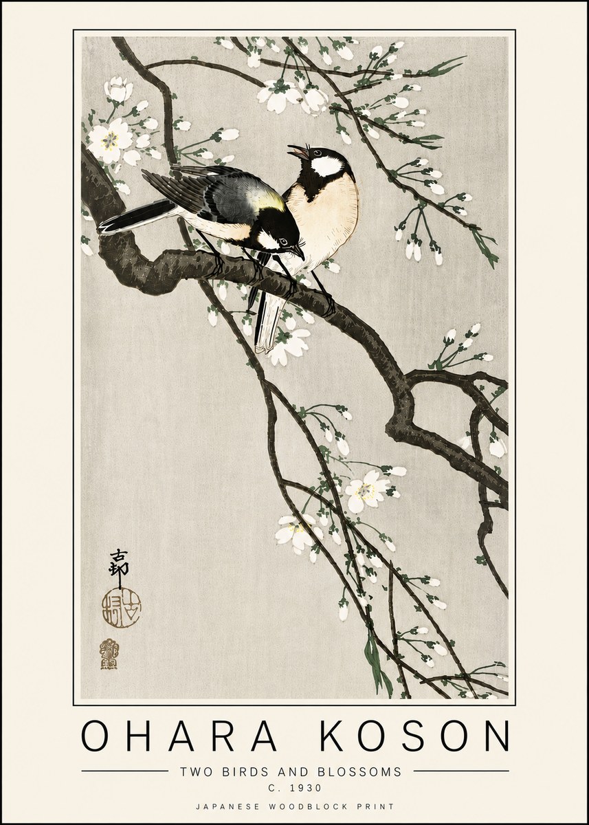 Ohara Koson Two Birds and Blossoms II No6 - Plakát