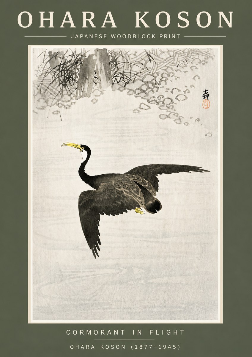Ohara Koson Cormorant in Flight No4 - Plakát