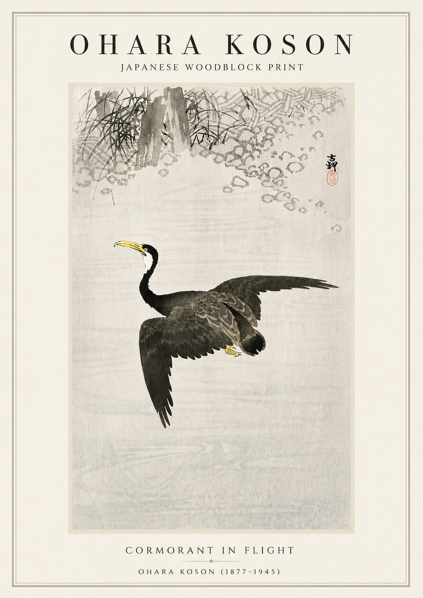 Ohara Koson Cormorant in Flight No5 - Plakát
