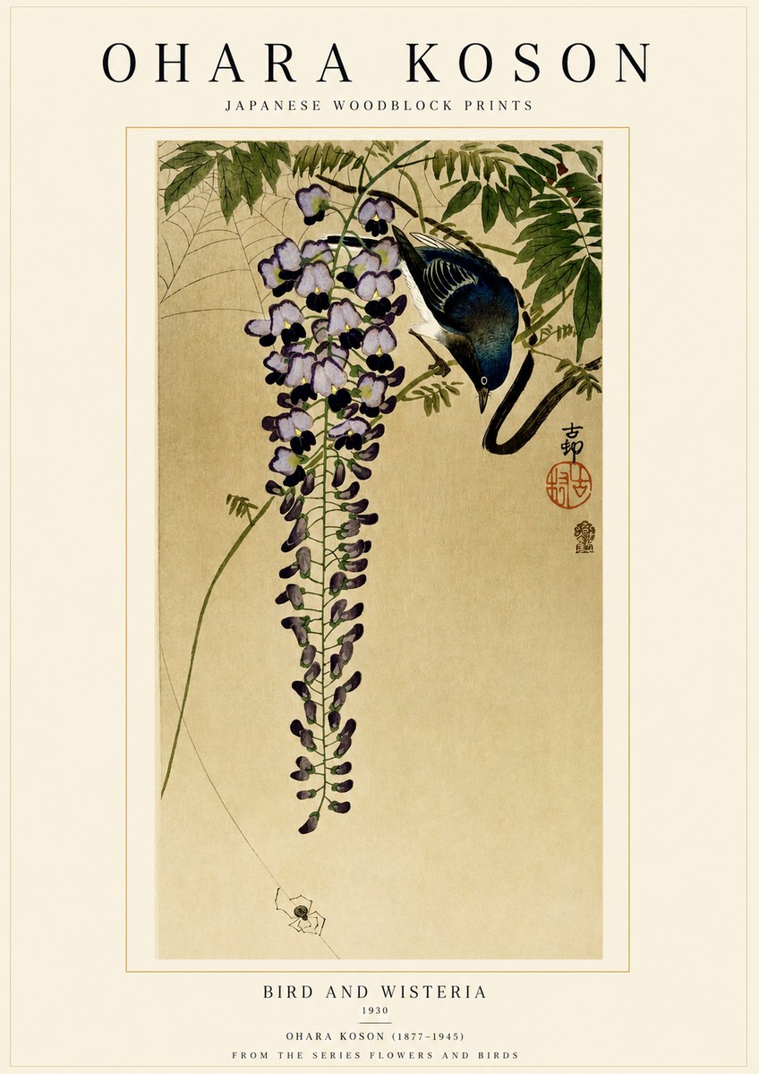 Ohara Koson Bird and Wisteria No1 - Plakát