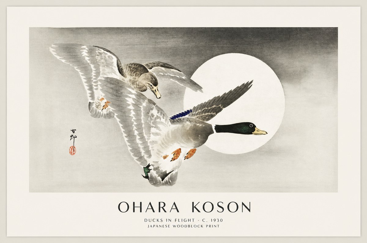 Ohara Koson Ducks in Flight No1 - Plakát