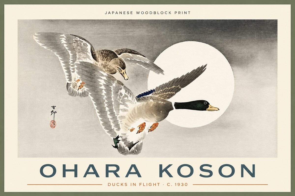 Ohara Koson Ducks in Flight No2 - Plakát