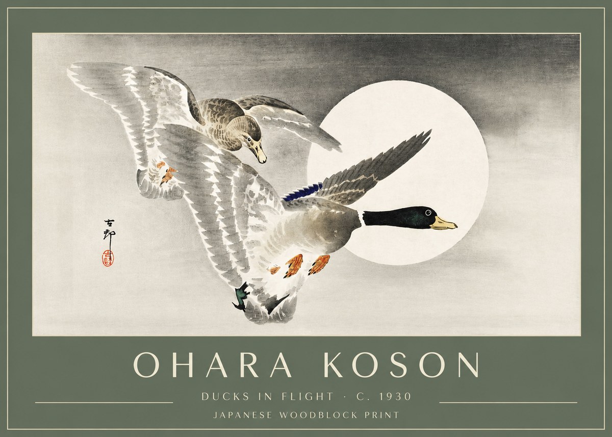 Ohara Koson Ducks in Flight No3 - Plakát