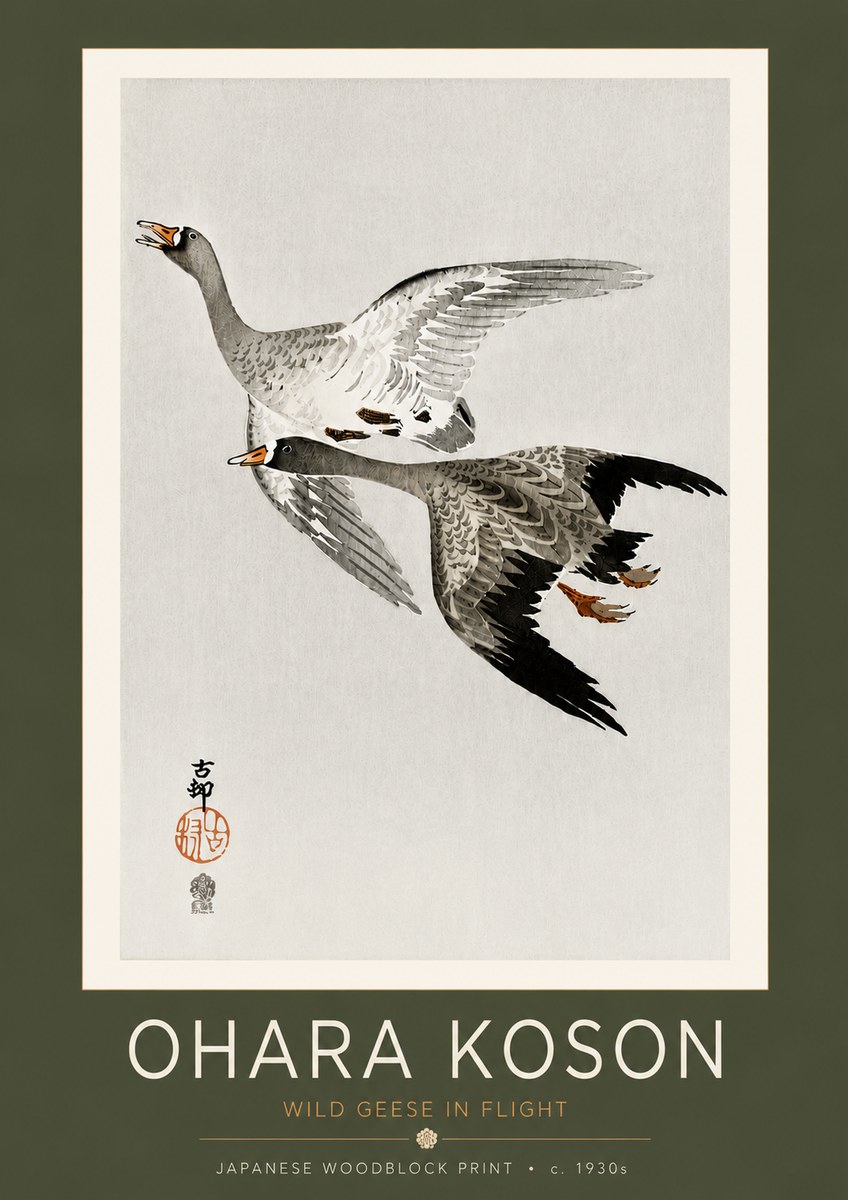 Ohara Koson Wild Geese in Flight III No4 - Plakát