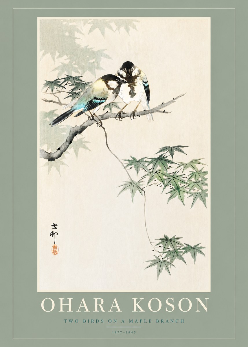 Ohara Koson Two Birds on a Maple Branch No2 - Plakát