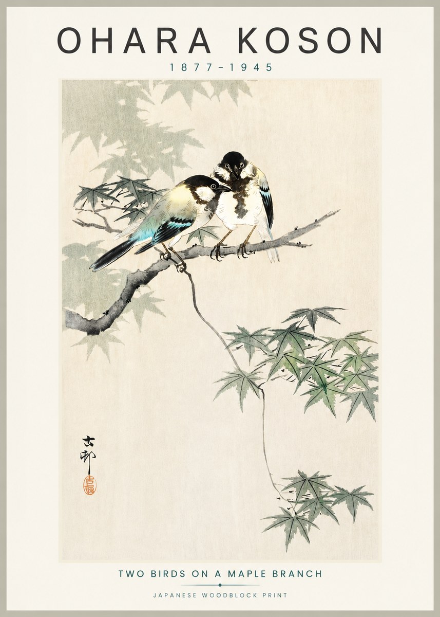 Ohara Koson Two Birds on a Maple Branch No3 - Plakát