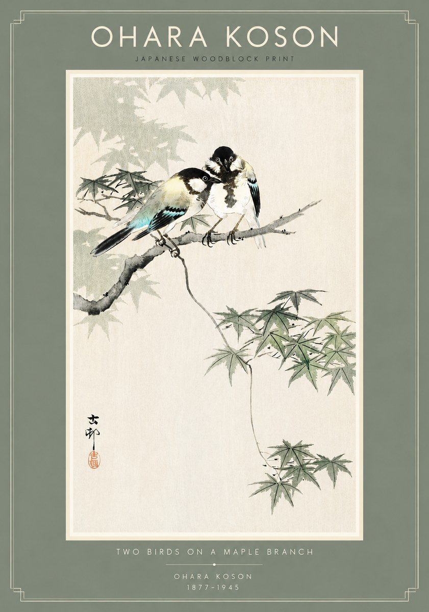 Ohara Koson Two Birds on a Maple Branch No4 - Plakát
