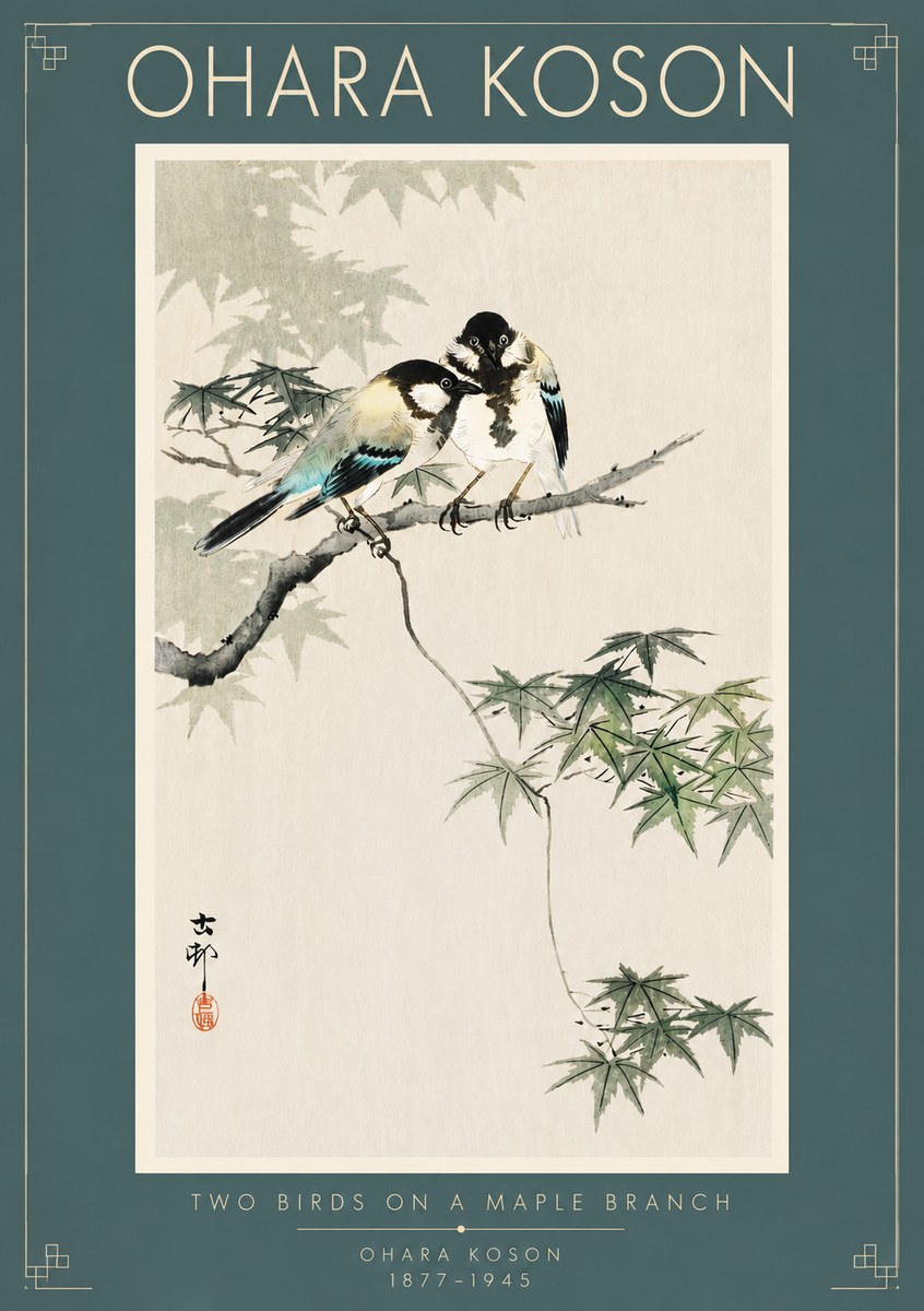 Ohara Koson Two Birds on a Maple Branch No5 - Plakát