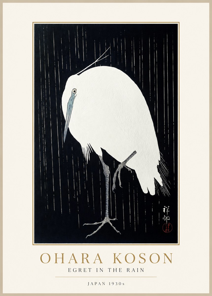 Ohara Koson Egret in the Rain I No1 - Plakát