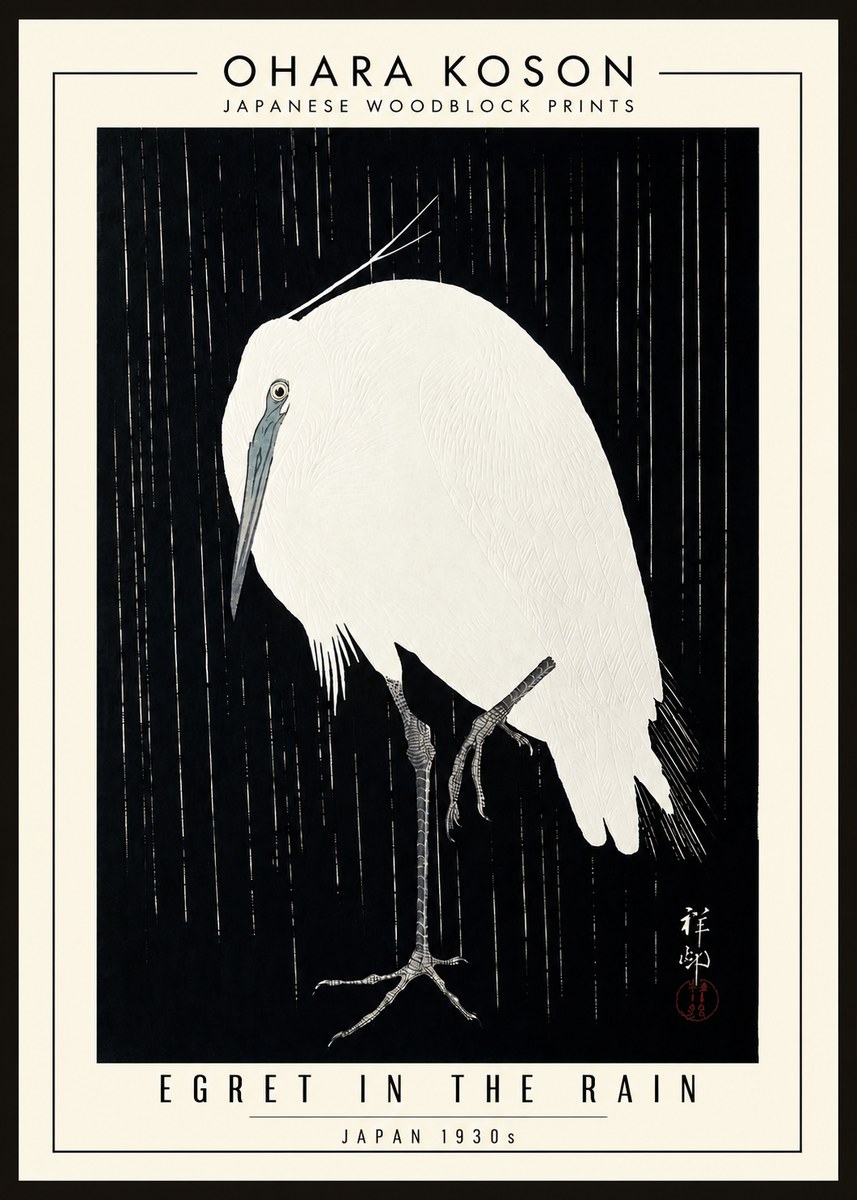 Ohara Koson Egret in the Rain I No3 - Plakát