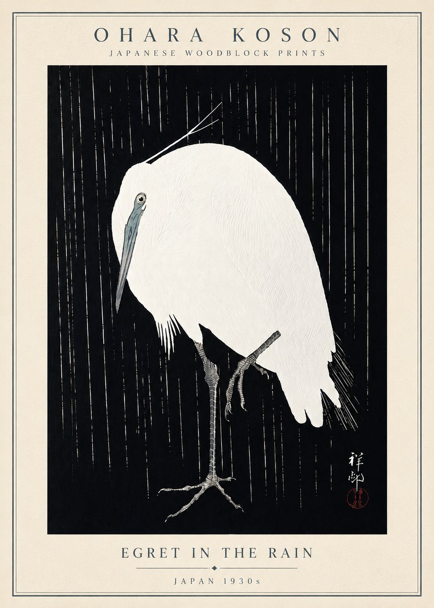 Ohara Koson Egret in the Rain I No5 - Plakát