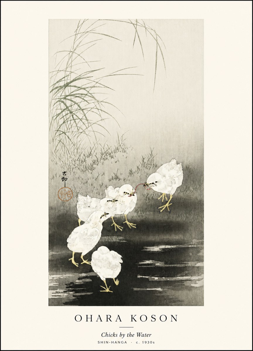 Ohara Koson Chicks by the Water No1 - Plakát