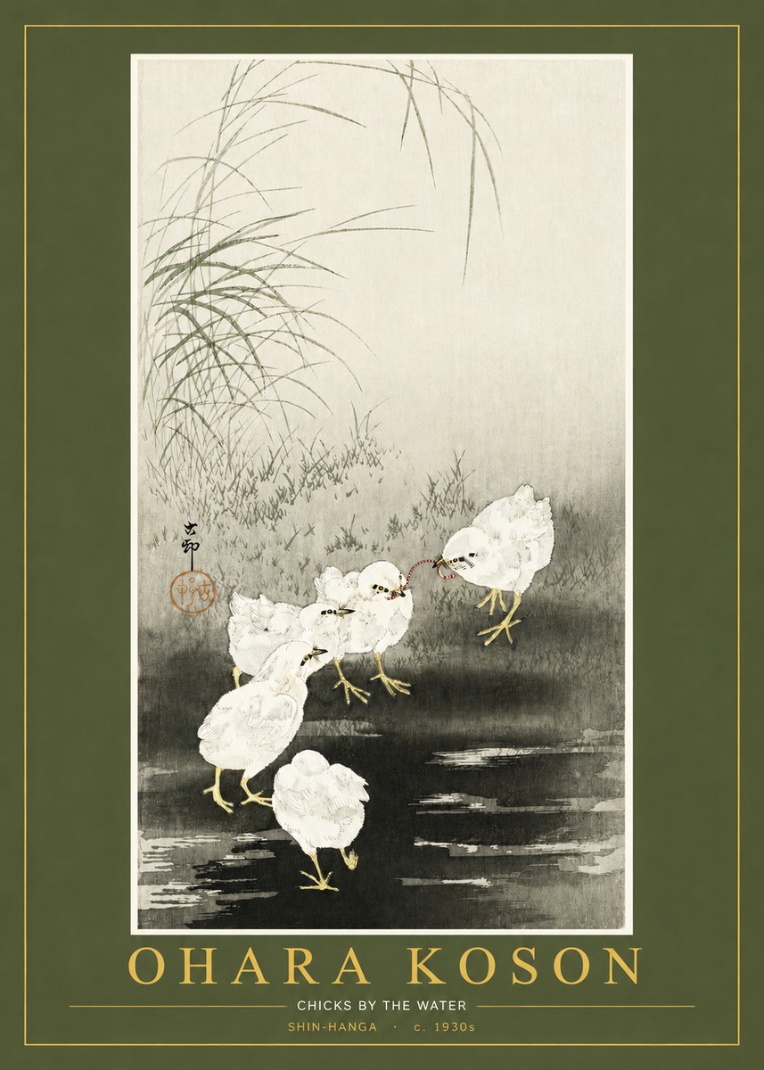 Ohara Koson Chicks by the Water No2 - Plakát