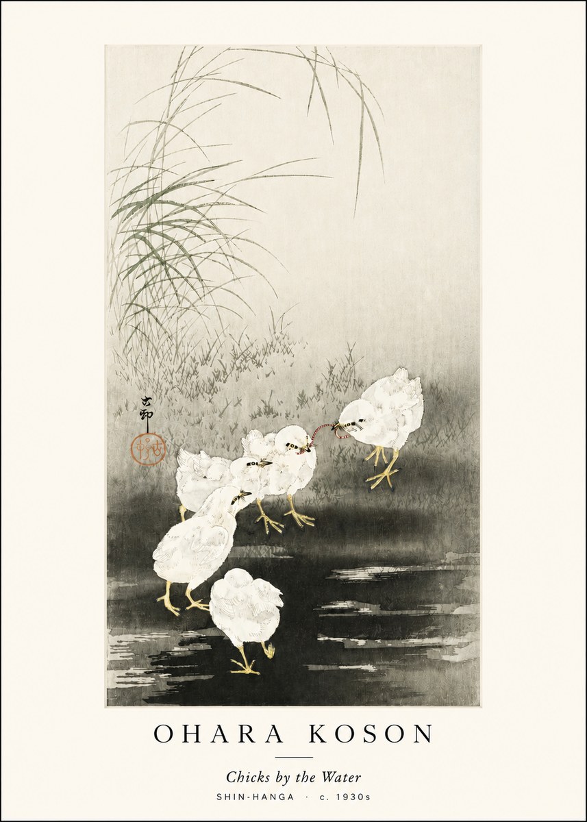 Ohara Koson Chicks by the Water No3 - Plakát