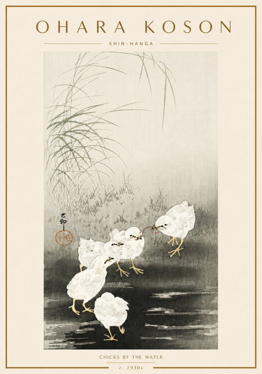 Ohara Koson Chicks by the Water No6 - Plakát