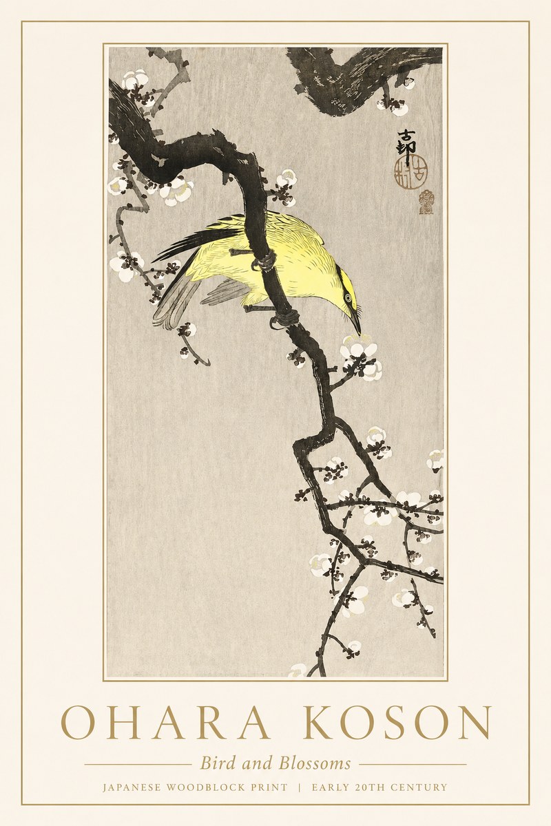 Ohara Koson Bird and Blossoms No1 - Plakát