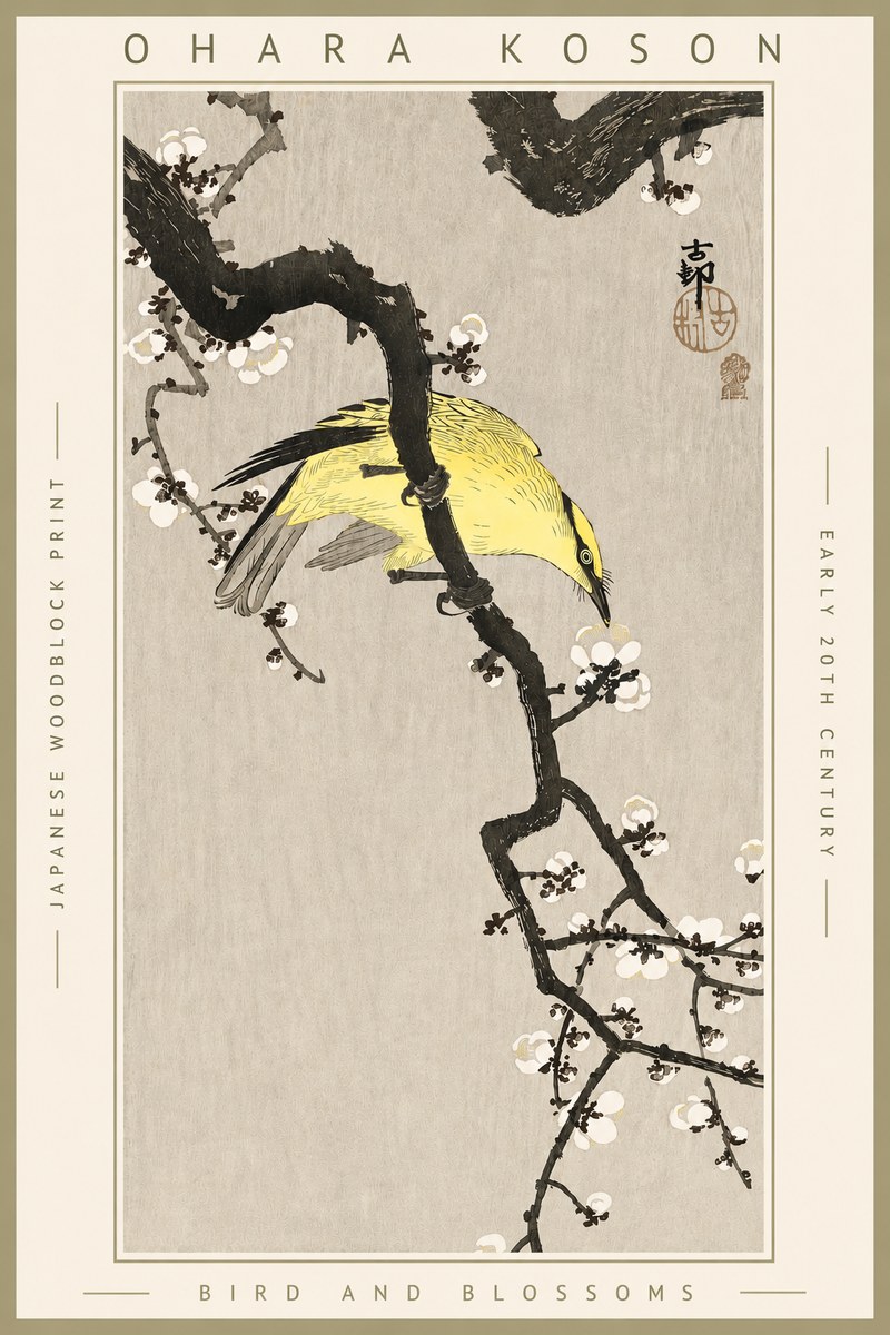 Ohara Koson Bird and Blossoms No4 - Plakát