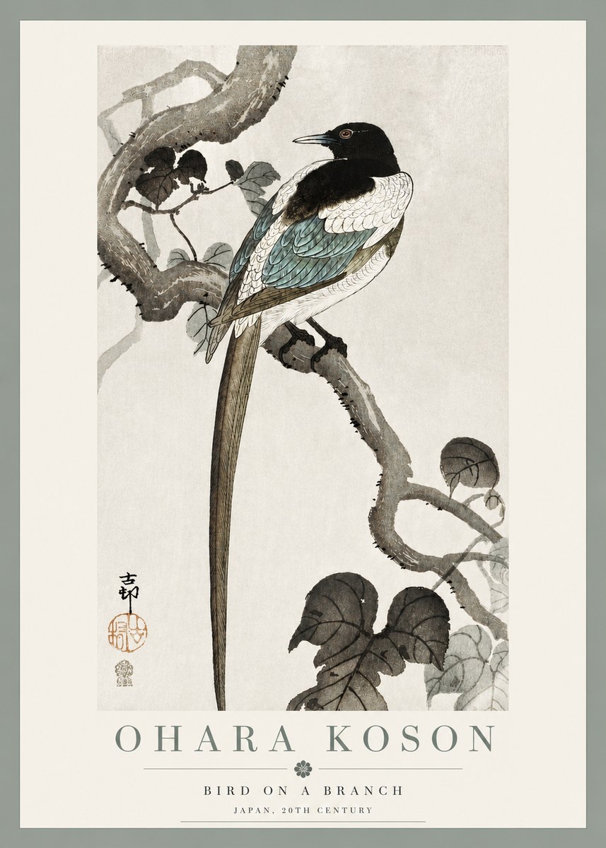 Ohara Koson Bird on a Branch IV No3 - Plakát
