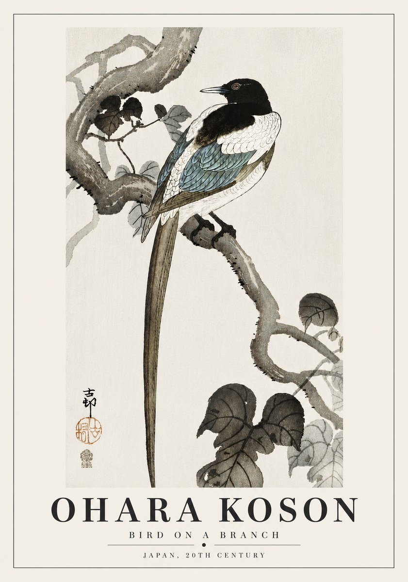 Ohara Koson Bird on a Branch IV No6 - Plakát