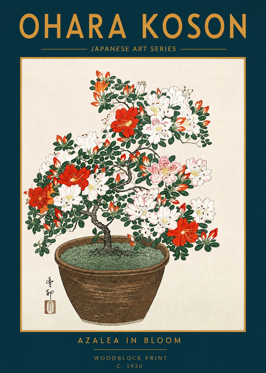 Ohara Koson Azalea in Bloom No4 - Plakát