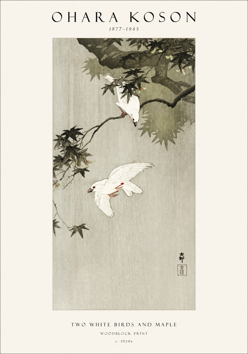 Ohara Koson Two White Birds and Maple No1 - Plakát