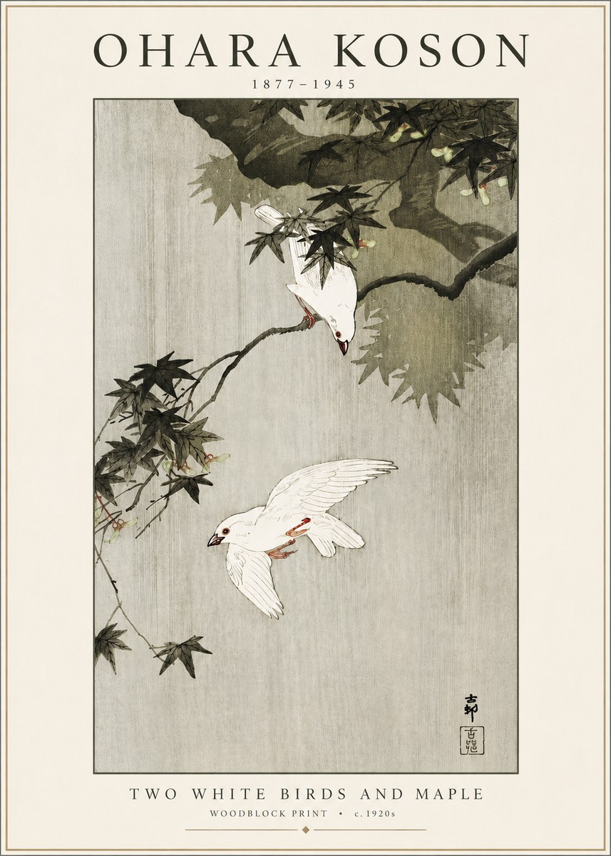 Ohara Koson Two White Birds and Maple No3 - Plakát