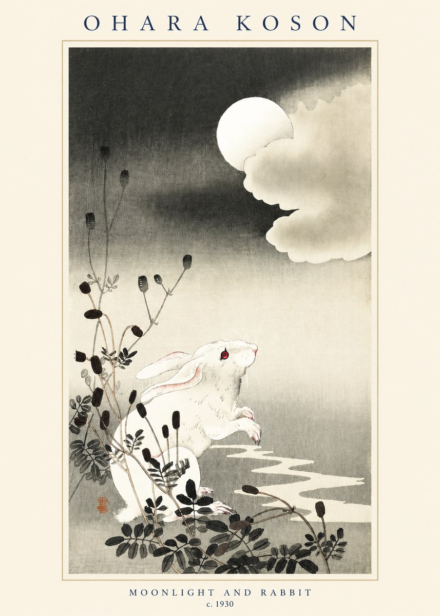 Ohara Koson Moonlight and Rabbit No2 - Plakát