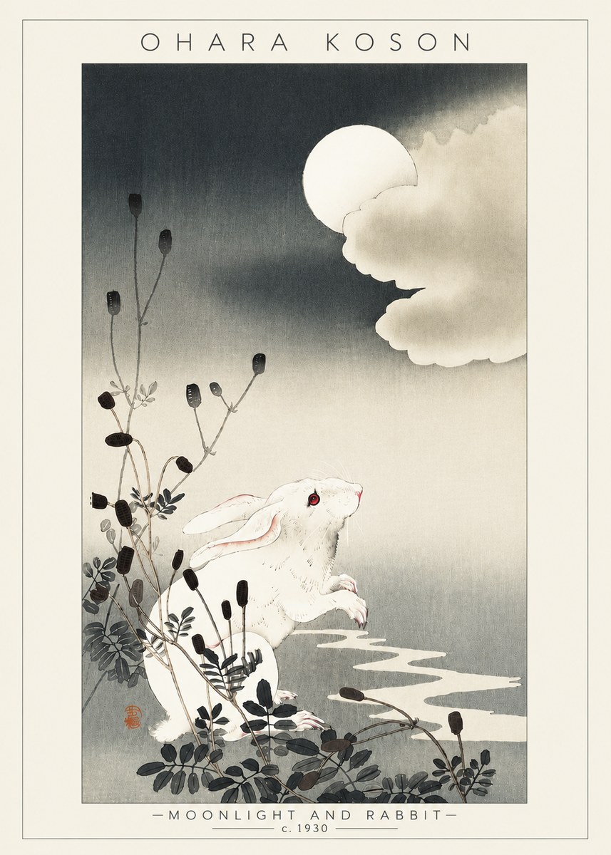 Ohara Koson Moonlight and Rabbit No4 - Plakát