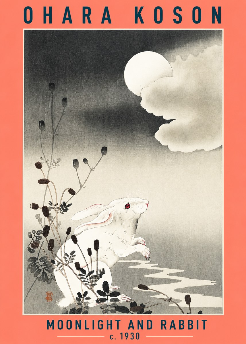 Ohara Koson Moonlight and Rabbit No6 - Plakát